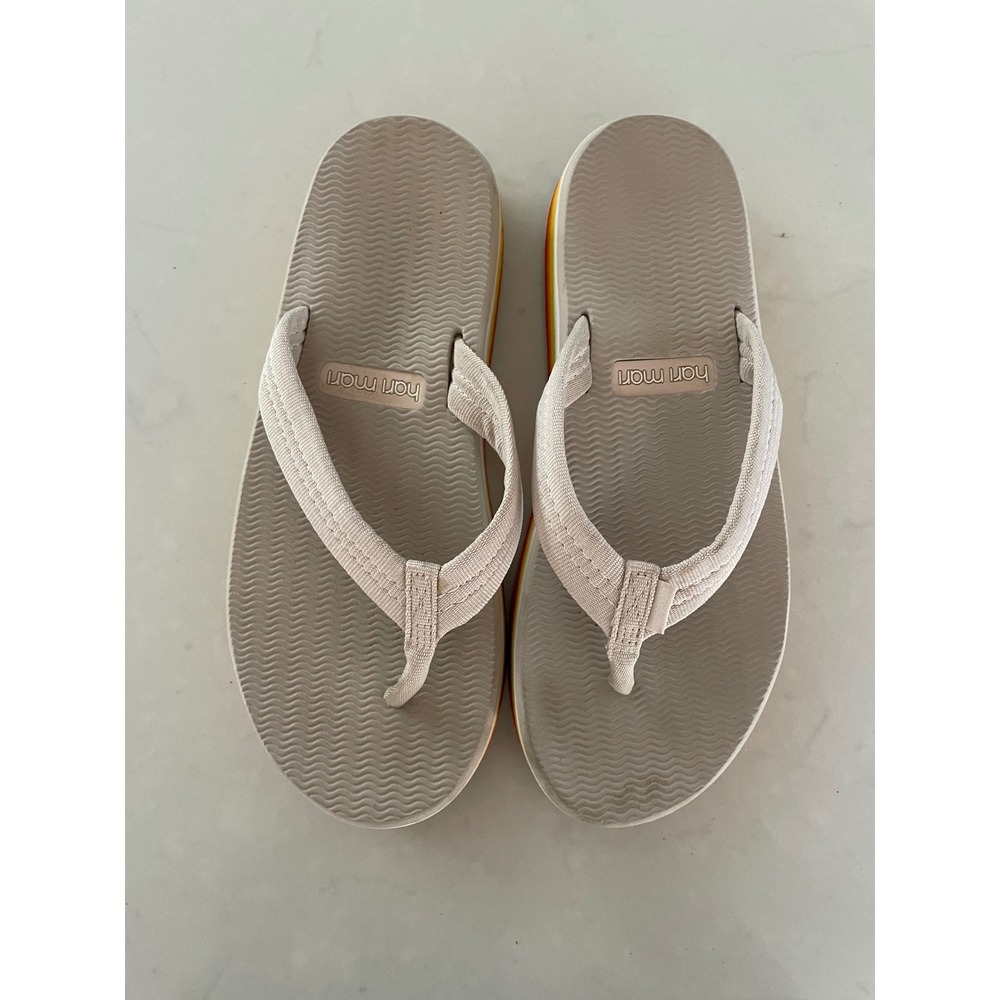 Hari Mari‎ Womens Platform Flip Flops Tan Rainbow Stripe Retro Sandals Size 7
